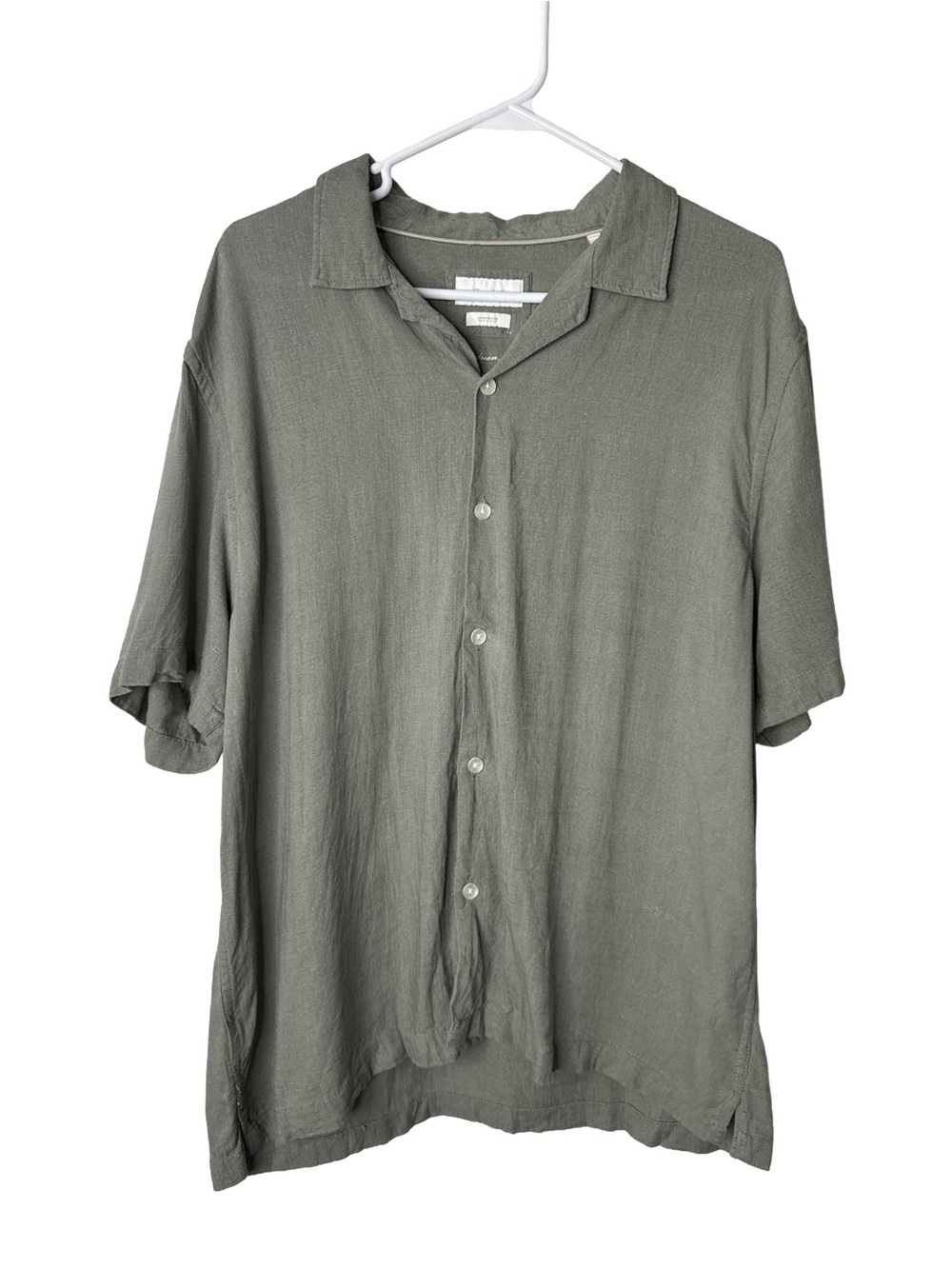 PORTER & ASH Men's Sage Green Linen Short Sleeve Button-Up Summer Preppy Shirt